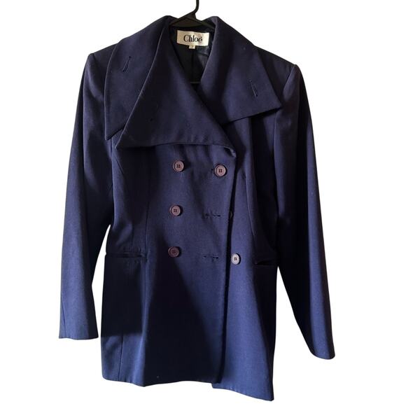 Chloe Navy Wool Peacoat – Double-Breasted Classic Tailored Jacket Size M